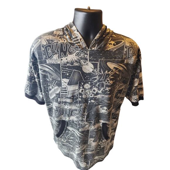 Royal Blue Hoodie Large Comic Book Graphic Short Sleeve Sweatshirt Retro Pop Art - Picture 9 of 16